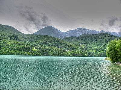 lake, mountains, water, landscape, scenery, tranquil, clouds