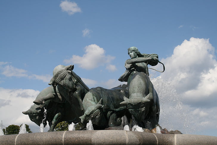 Копенгаген, Статуя, парк, фонтан