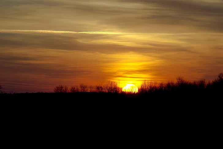 silhouette, view, Sunset, Warm, Clouds, Sun, Orange