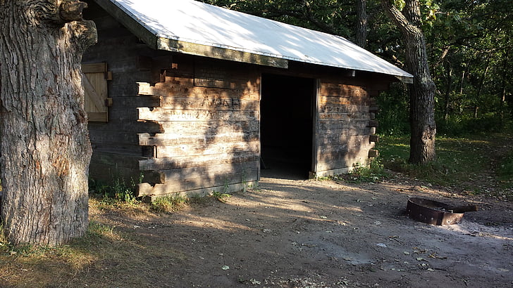 Refugio de registro, mochila, Wisconsin, antiguo, madera - material, abandonado, Escena rural