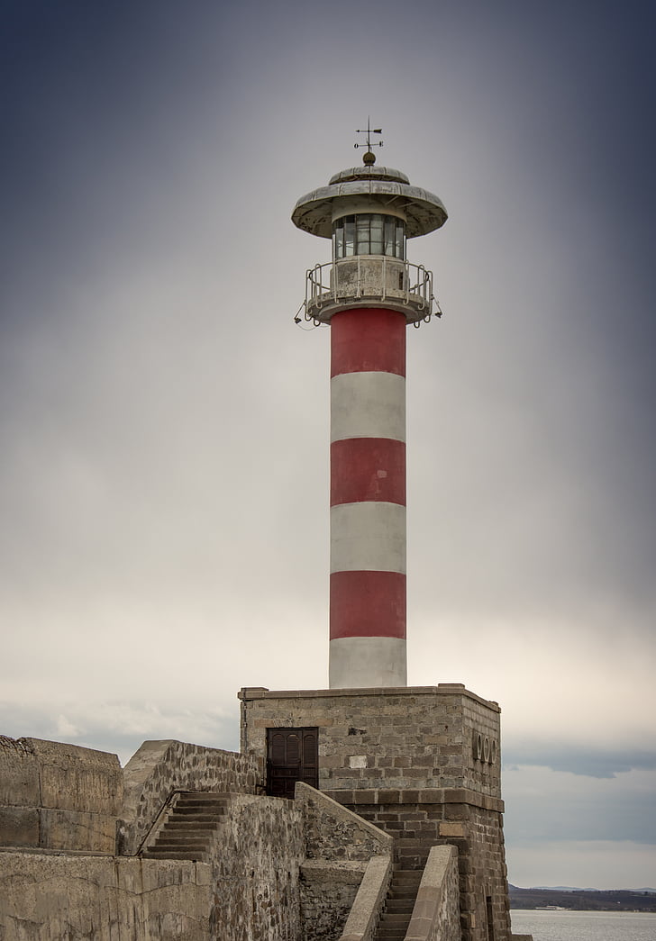 lighthouse, port, burgas, bulgaria, sea, coast, coastline