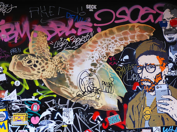 urbane Kunst, Graffiti, Collage, Street-art, Wandbild, Kunst und Handwerk, mehrfarbig