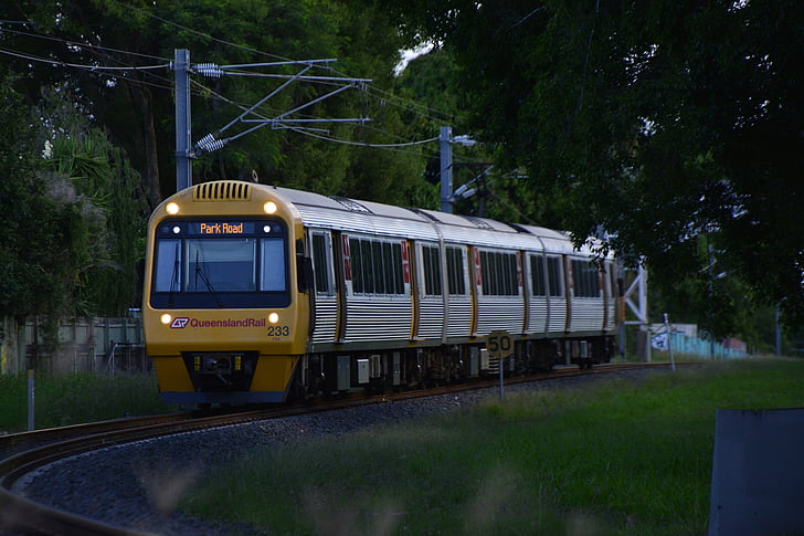 Brisbane, železnice, vlakem, Ipswich, cestování, město, provoz