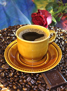káva, kávové zrná, šálka kávy, pohár, nápoj, Raňajky, fazuľa