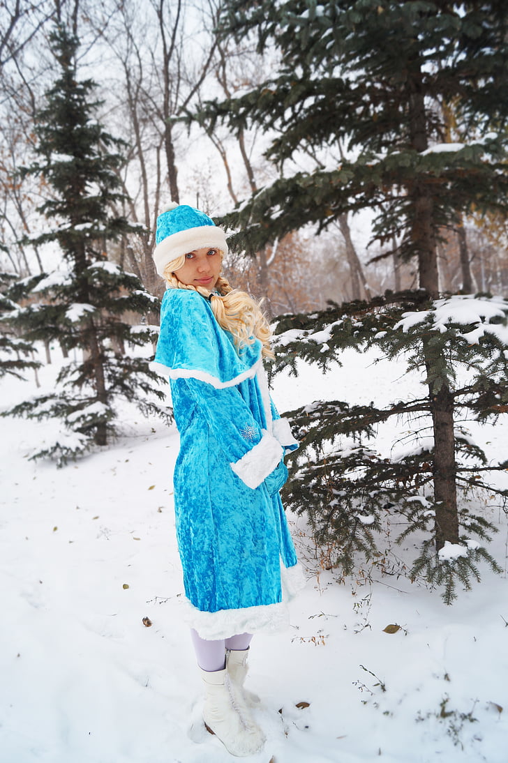 snow maiden, costume, new year's eve, holiday, joy, forest, winter