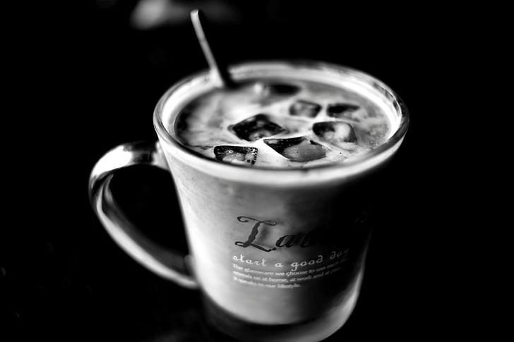 black-and-white, breakfast, caffeine, close-up, coffee, cup, dark