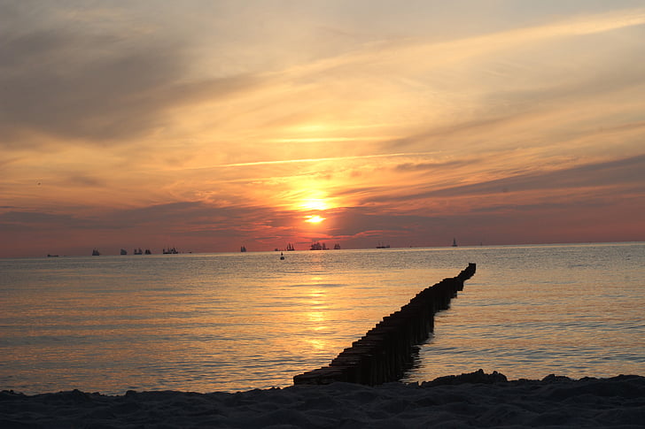 Mar Báltico, sol, puesta de sol, vacaciones, Playa, mar, noche
