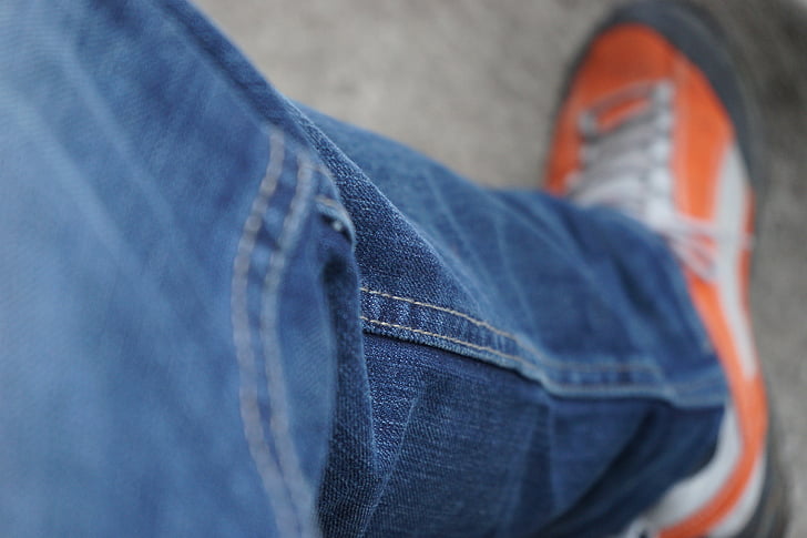 Pantaloni, Jeans, Blue jeans, Abbigliamento, Scarpa, blu, arancio