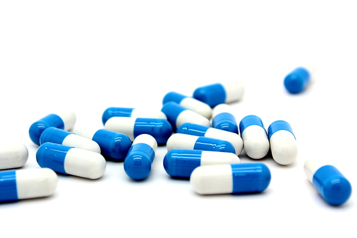 medicina, capsula, blu, bianco, integratore alimentare, sanità e medicina, pillola