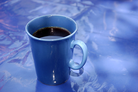 kafijas krūzes, kauss, galdauts, zila