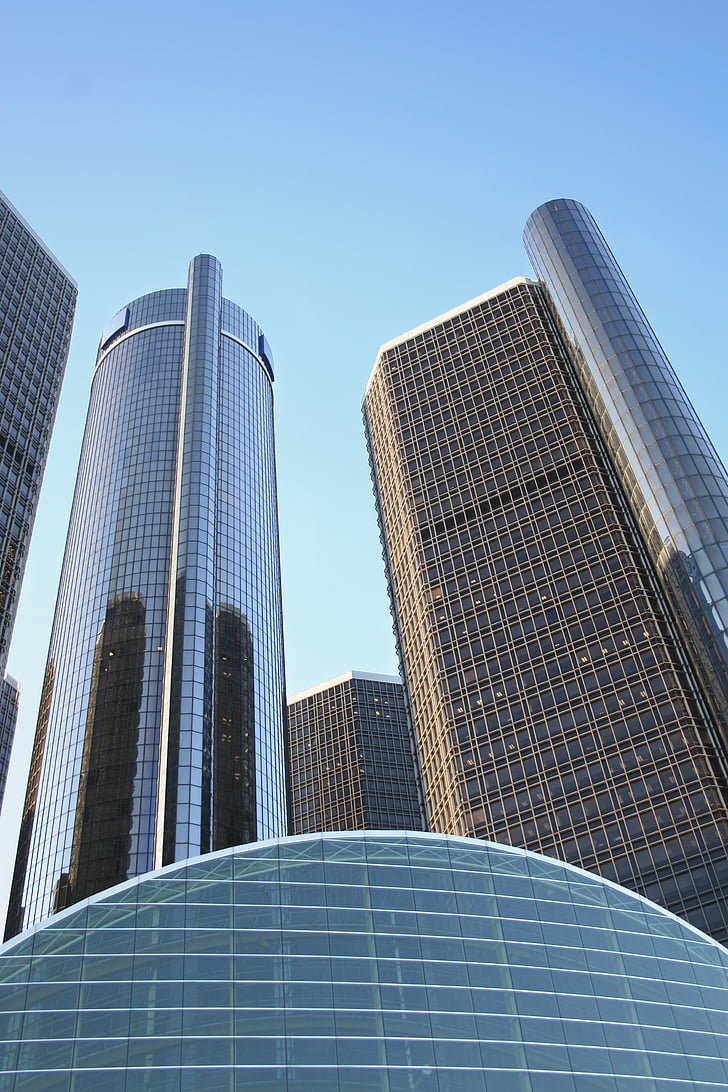 ēkas, Detroit, General Motors galvenajā mītnē, debesskrāpju