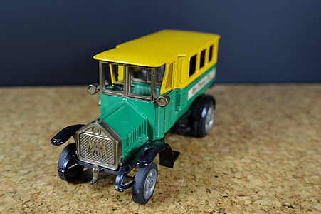 xe buýt, một trong những, tự động, Mô hình, thuở xưa, màu xanh lá cây, màu vàng