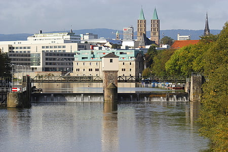 agua, vertedero, Río, presa de, presa, Kassel, puente del puerto