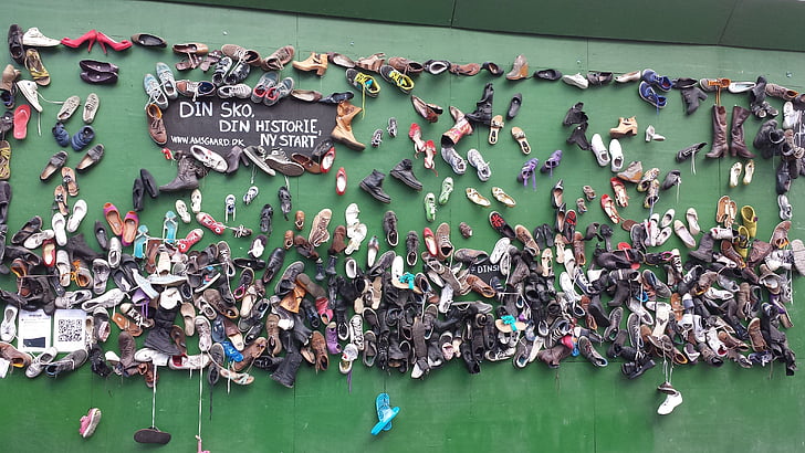 Copenhague, chaussures, art, public, espace, vieux, chaussures de sport