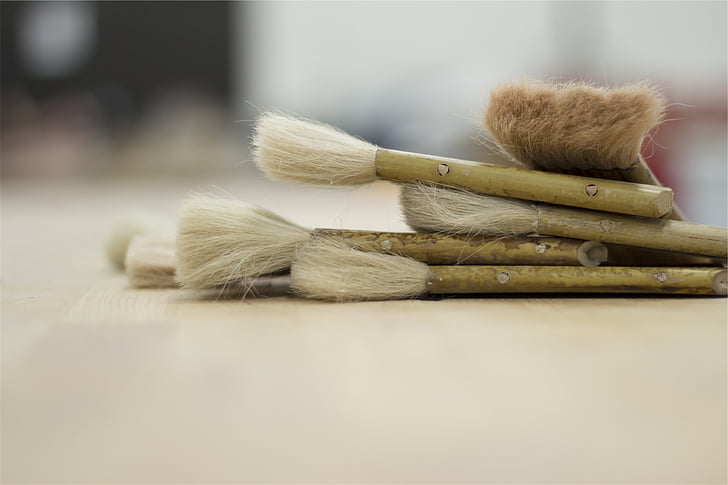 tilt, shift, photography, brown, paint, brushes, paint brushes