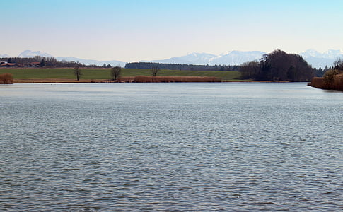景观, chiemgau, 河, alz, 水, 水中跑步, 视图