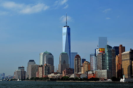 Mar, paisatge urbà, diürna, ciutat, horitzó, un WTC, gratacels