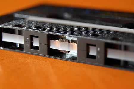 cassette de música, cassette, música, magnetband, detalle, cierre para arriba, década de los ochenta