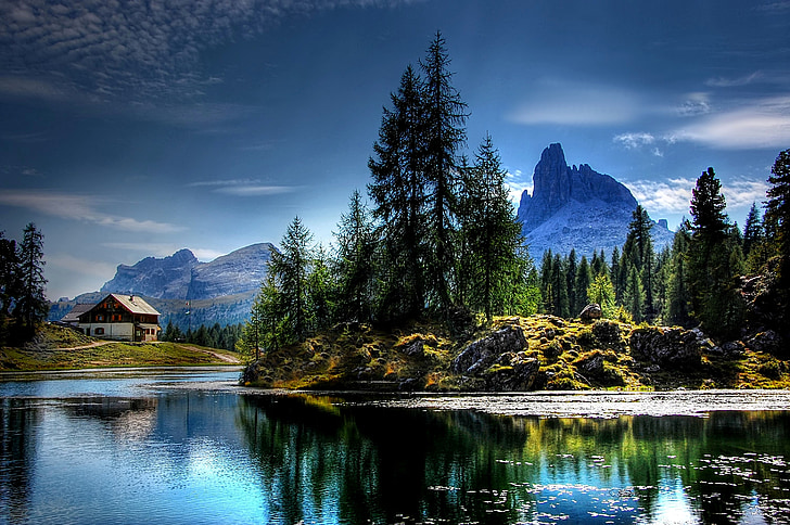 Lago federa, Dolomity, Příroda, jezero, alpské, hory, Belluno