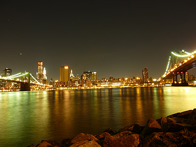 new york, ny, NYC, staden, natt, Brooklyn bridge, Brooklyn