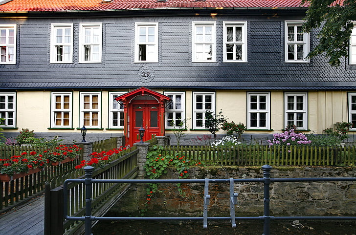 Dom, Architektura, czarny, drzwi, Niemcy, odcienie