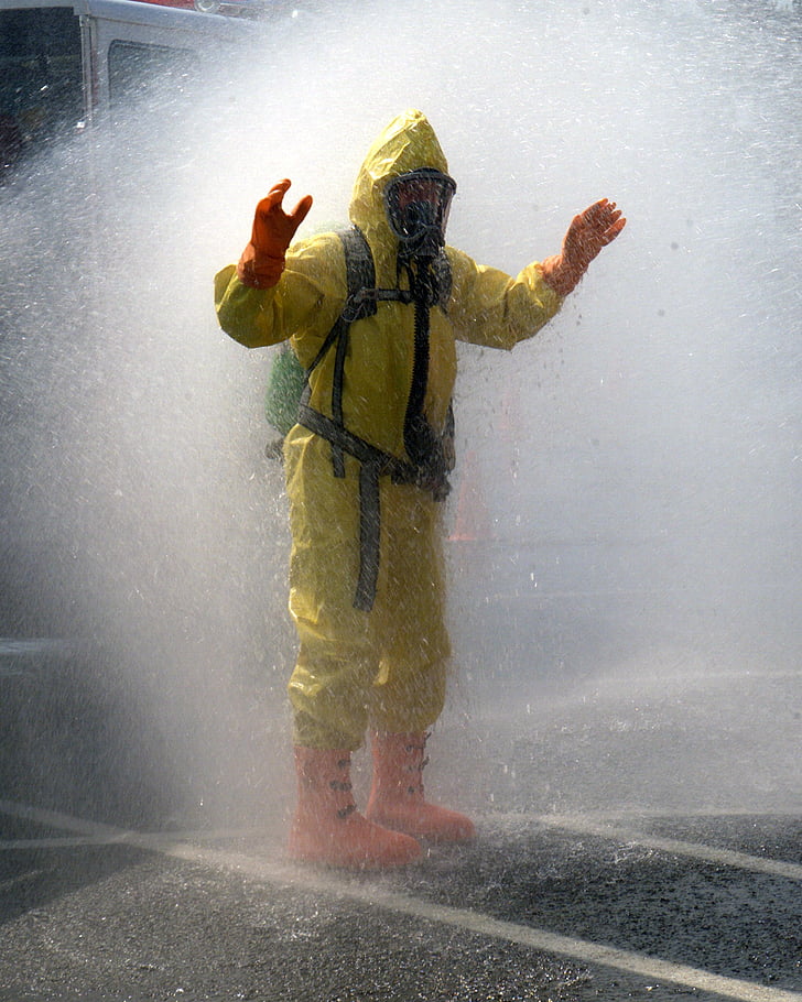 suit, decontamination, protective, chemical, protection, mask, safety