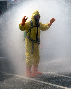 Anzug, Dekontamination, schützende, chemische, Schutz, Maske, Sicherheit