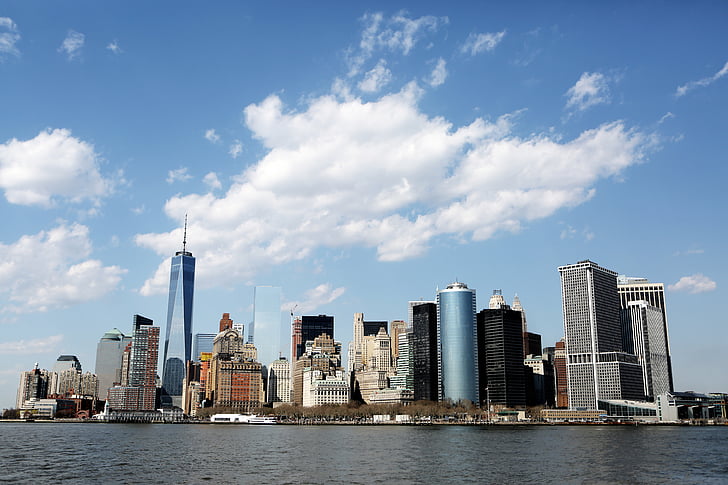 Miasto, biurowce, Manhattan, wielopoziomowy, Multi-piętrowy, Nowy Jork, new york city