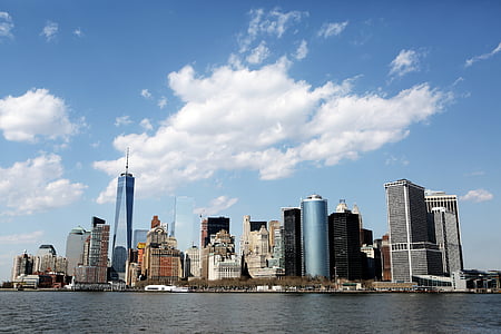 cidade, arranha-céus, Manhattan, vários andares, múltiplos andares, Nova Iorque, cidade de Nova york