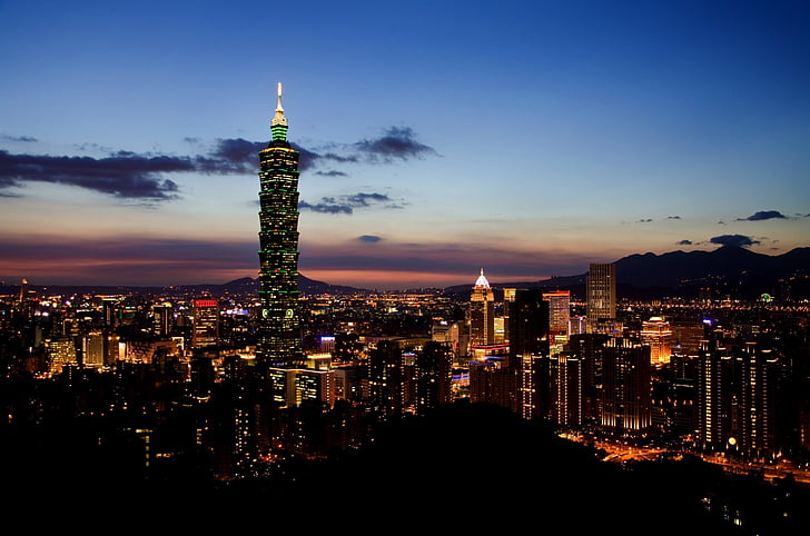 Taipei, manzarası, Tayvan, Cityscape, Büyükşehir, 101, alacakaranlık