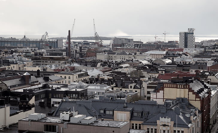 střecha, přístav, jeřáb, Helsinky, město, Horizont