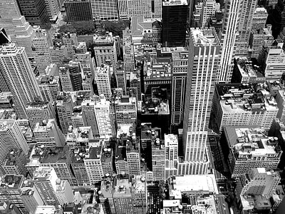 edifici, strade, viste della città, bianco e nero, NewYork, Stati Uniti d'America