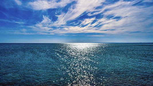bleu infini, mer, horizon, Sky, nuages, paysage marin, tranquil