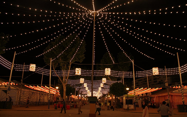 light garland, garland lights, string lights, seville, april fair, light, festival