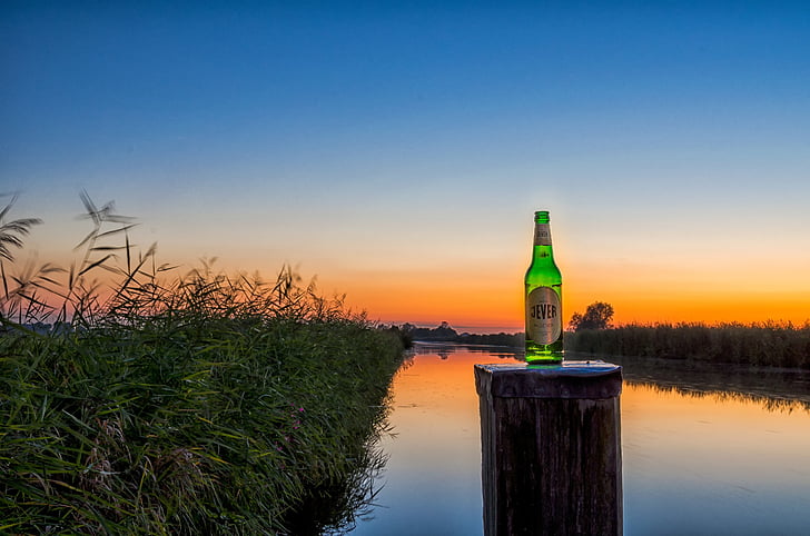 canal de l’EMS-jade, Jever, Pils, bière, coucher de soleil, rivière, boisson