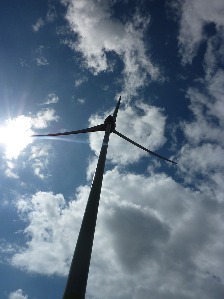 Pinwheel, vēja enerģija, debesis, zili balta, mākoņi, daba, Eco elektroenerģijas