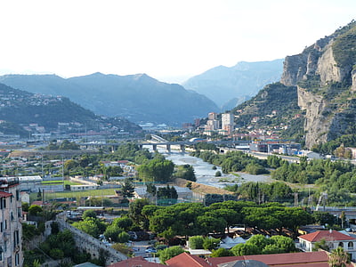 Ventimiglia, reka, most, Roia, mesto, domove, Severna Italija