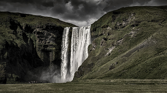 Iceland, thác nước, Thiên nhiên, cảnh quan, skogafoss, wassefall, dãy núi
