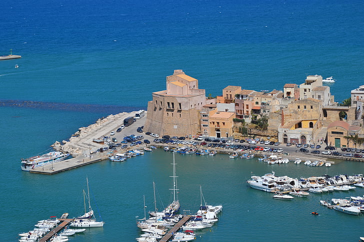 Sicília, mar medterranean, brocas, paisagem, cidade, oceano, mar