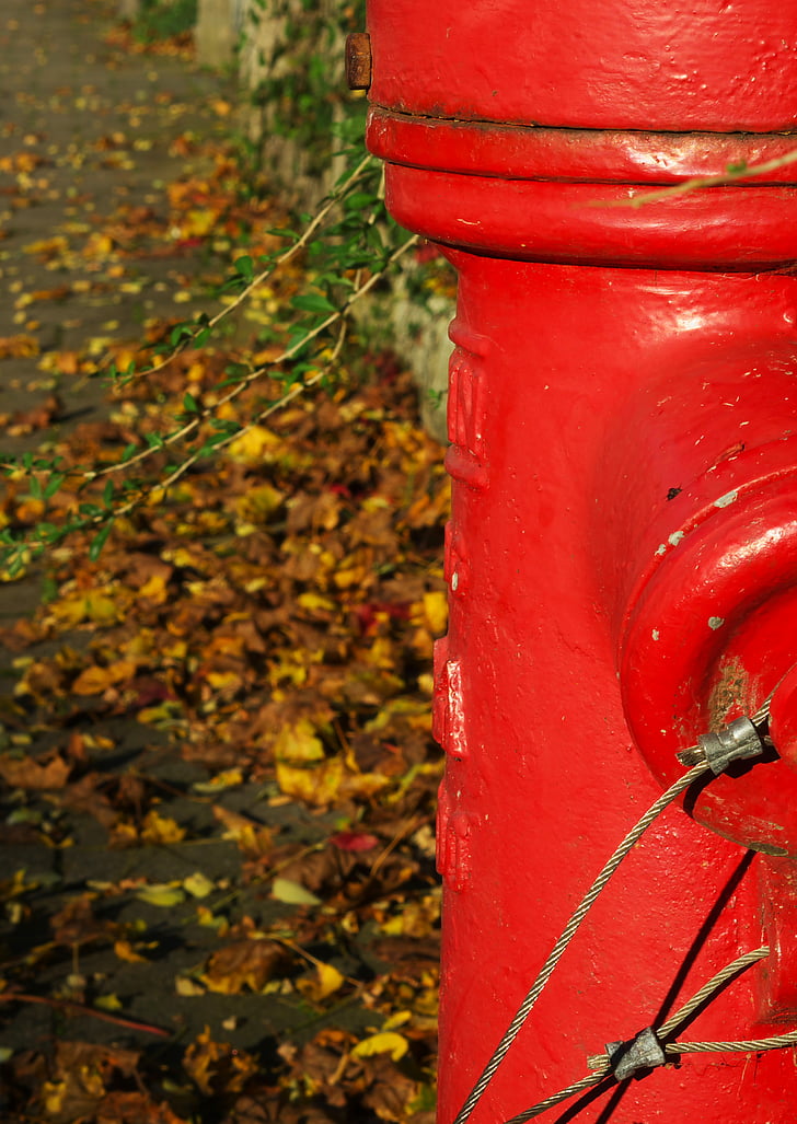 hydrant, red, pavement, sidewalk, outdoors