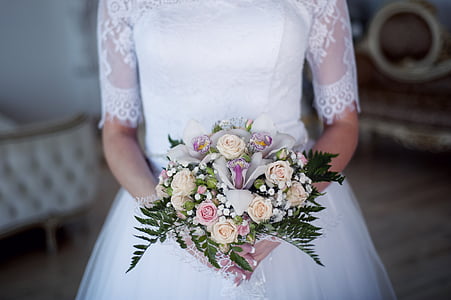 belle, flou, bouquet, Bridal, mariée, gros plan, décoration