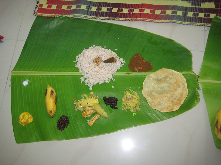 sadya, onam, full de plàtan, Kerala, aliments, arròs, tradicional