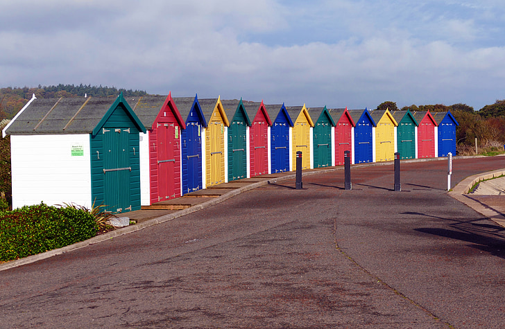 casetes de platja, Dawlish warren, Devon, platja, Costa, al costat del mar, Regne Unit