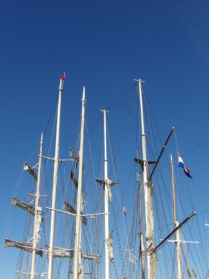 måtter, sejlbåd, traditioner, blå himmel, navigation, 3-mastet, båd
