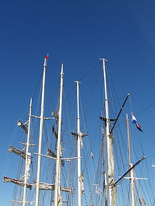 Kilimėliai, burlaivis, tradicijos, mėlynas dangus, navigacijos, trijų masted, valtis