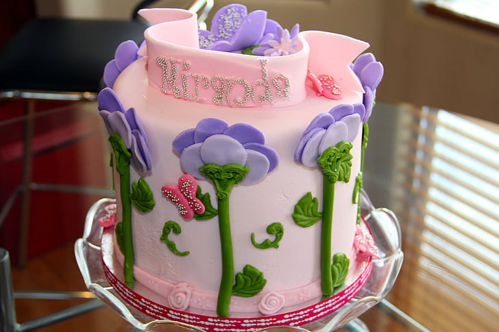 kake, kake, søt, vakker, rosa, bursdag, dessert
