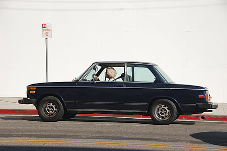 veteranbil, gammel kvinde, bil, kvinde, vintage, gamle, retro