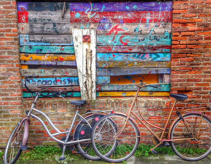 Holland, Zierikzee, sykkel, fargerike vegg, vegg, Graffiti, sykkel