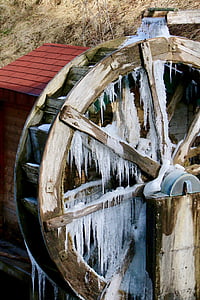 Moulin, roue hydraulique, Icicle, hiver, glacé