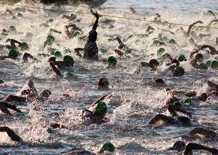 triathalon plivanje, Željezni čovjek, sportaši, tijekom početka, utrka, otvorene vode, izdržljivost